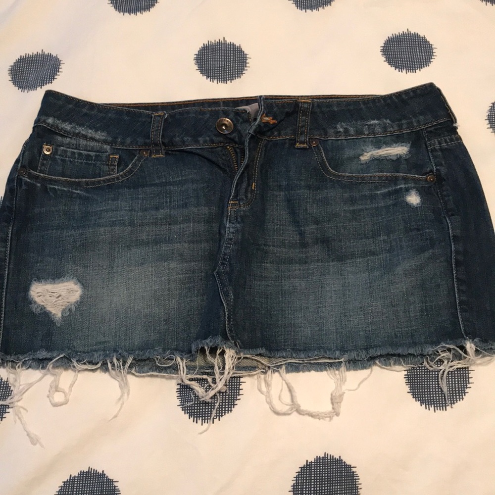 Distressed Denim Mini Skirt